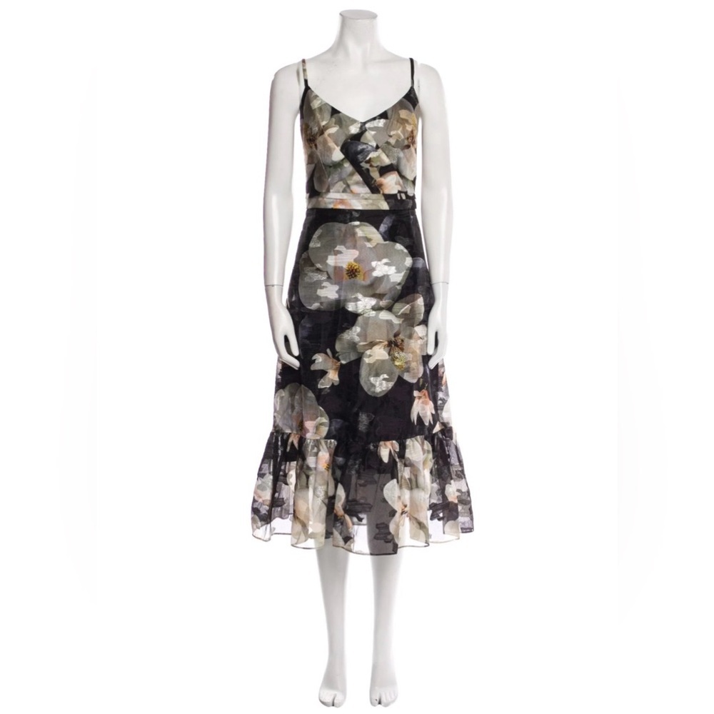 NWT Marchesa Notte Black Floral Cocktail Dress 4 Wedding Guest Midi - Picture 6 of 6